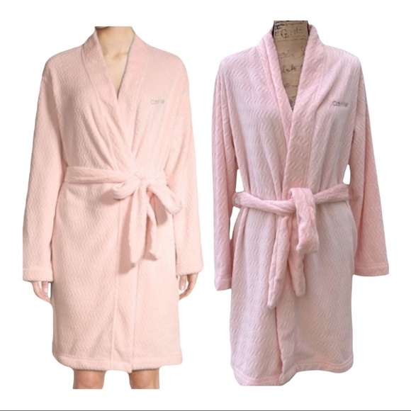 Calvin Klein Women’s Knee High Robe Soft Pink Belted Tie Waist, XS/S NWOT - Picture 3 of 9